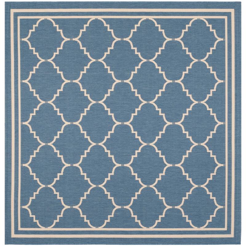 SAFAVIEH Courtyard Celine Indoor/ Outdoor Waterproof Patio Backyard Rug - 6'7" x 6'7" Square - Blue/Beige