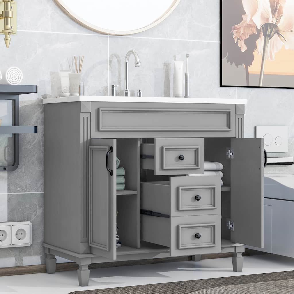 36" Bathroom Vanity w/Sink, 2 Soft-Close Doors & 2 Drawers