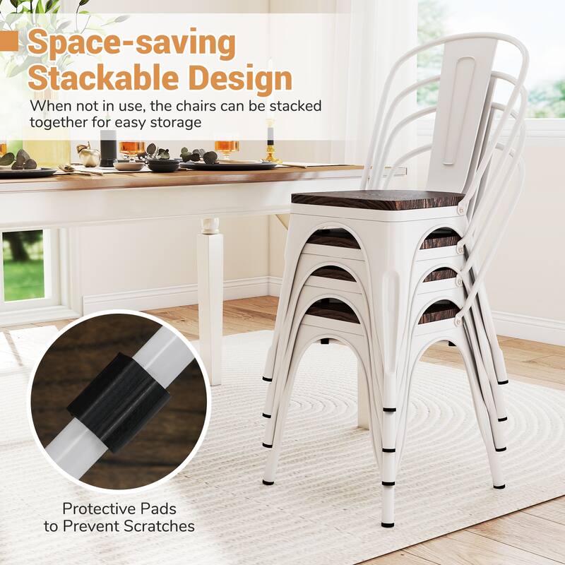 Gymax Metal Dining Chairs Set of 4 w/Wood Seat & Removable Backrest