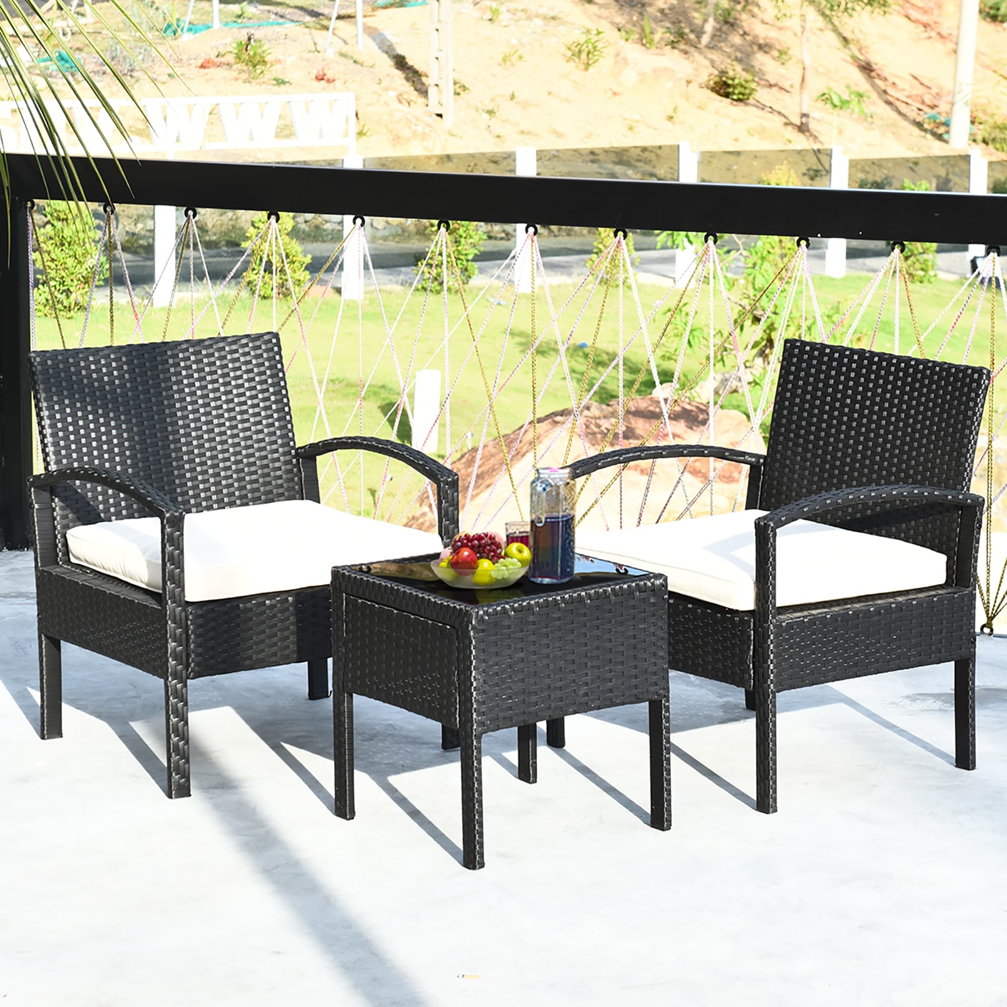 Costway 11 pcs outdoor patio dining shop set metal rattan wicker furniture garden cushioned