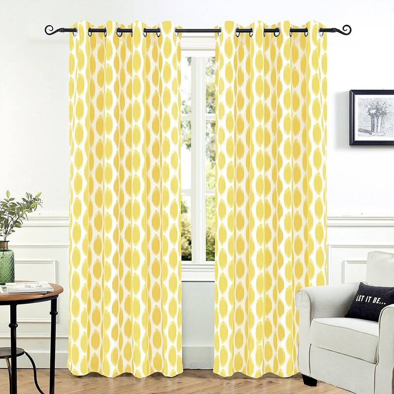 DriftAway Allen Ikat Polka Dot Room Darkening Window Curtain Panel Pair - 52" width x 84 " length - Yellow