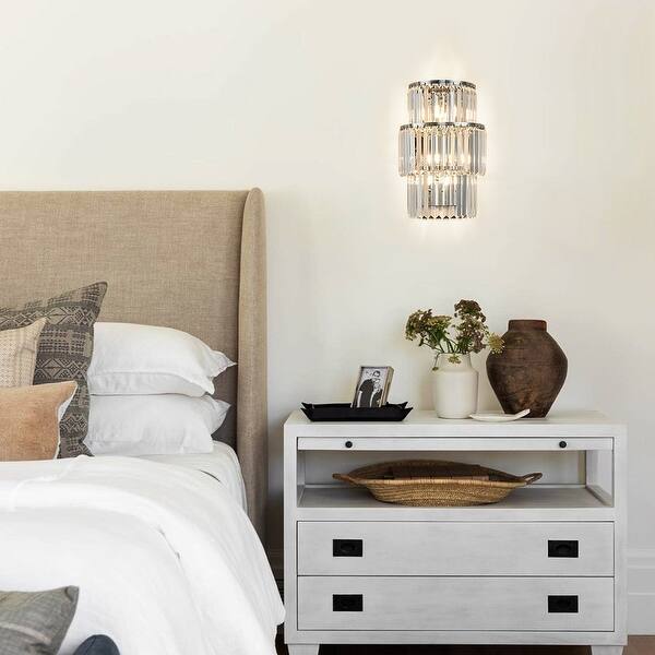 slide 9 of 12, Modern Indoor Sconce 3-Light Chrome Drum Crystal Chandelier modern crystal sconce