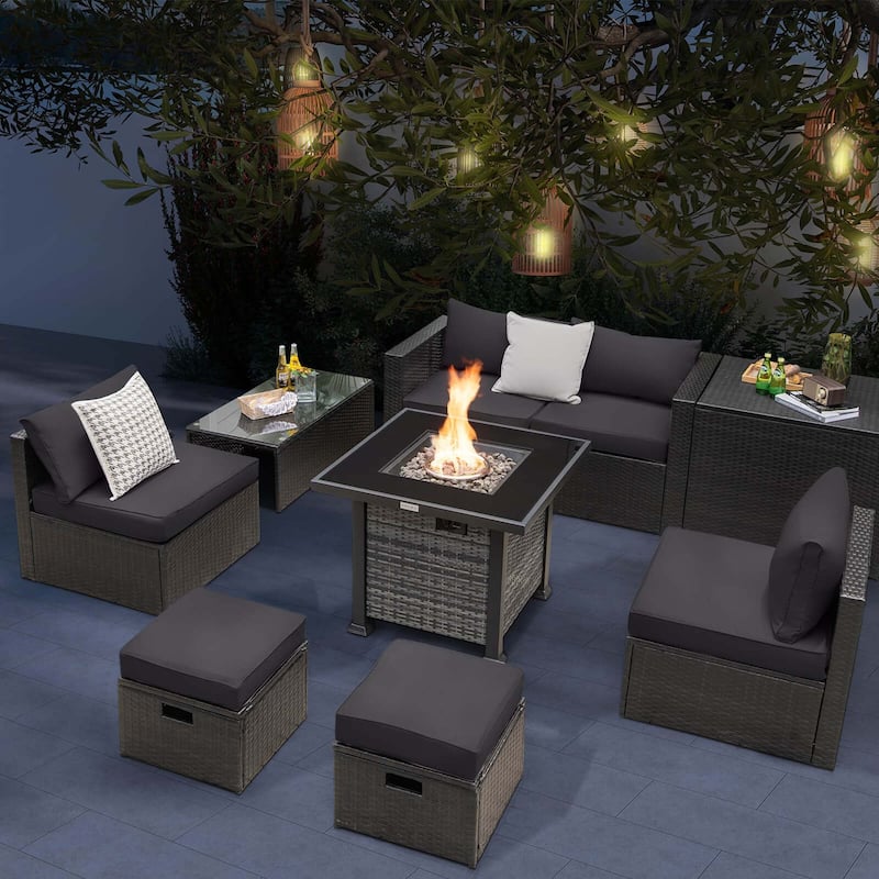 Costway 9 Pieces Patio Furniture Set with 50,000 BTU Propane Fire Pit - See Details