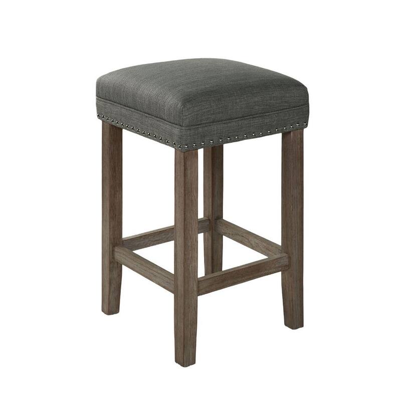 Transitional Style 4pc Dining Table Set 1x Table 3x Stool Padded Seat Nailhead Trim USB Port