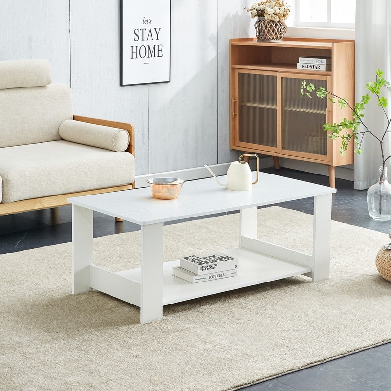 A modern and practical white coffee table and coffee table