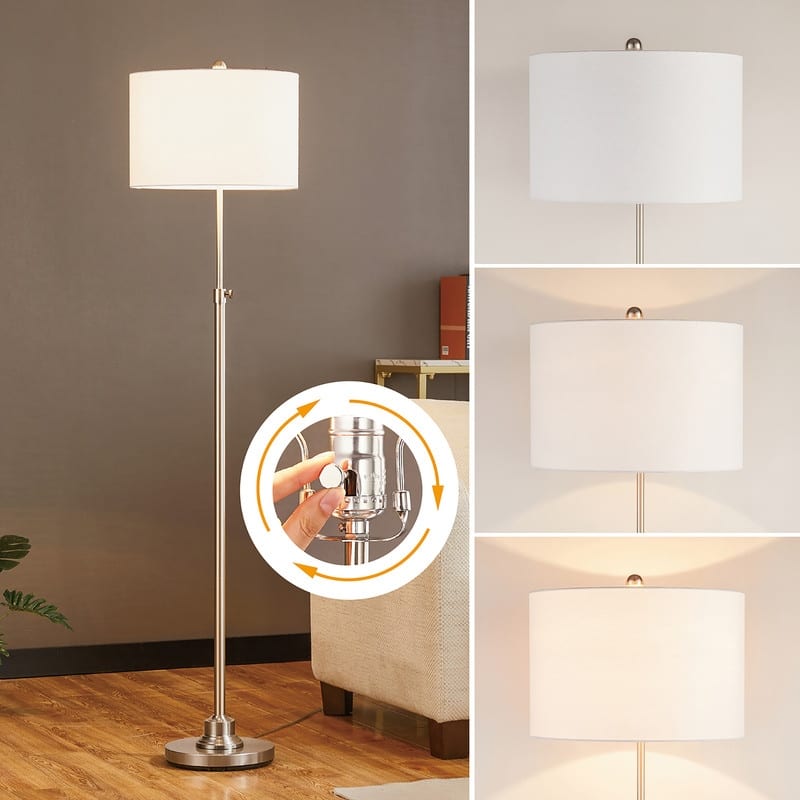 KAWOTI 63.5" Modern Adjustable Floor Lamp with White Linen Shade