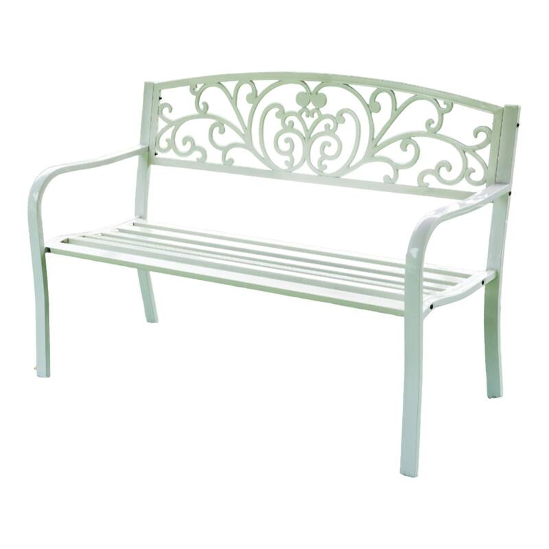 50" White Contemporary Scroll Backrest Rectangular Garden Bench