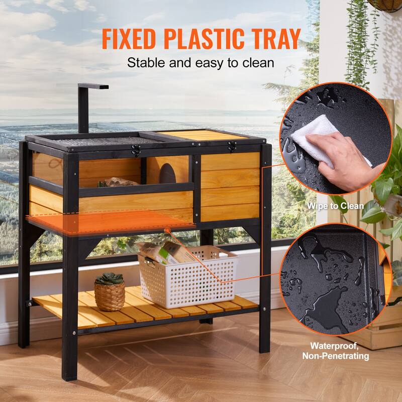 Tortoise House,Tortoise Habitat with Balcony & 2 Stories, Wooden Tortoise Enclosure Indoor & Outdoor