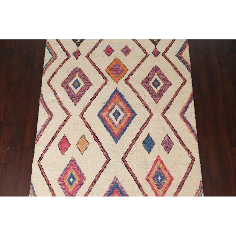 Tribal Geometric Moroccan Oriental Wool Area Rug Hand-knotted Carpet - 5'10" x 9'11"
