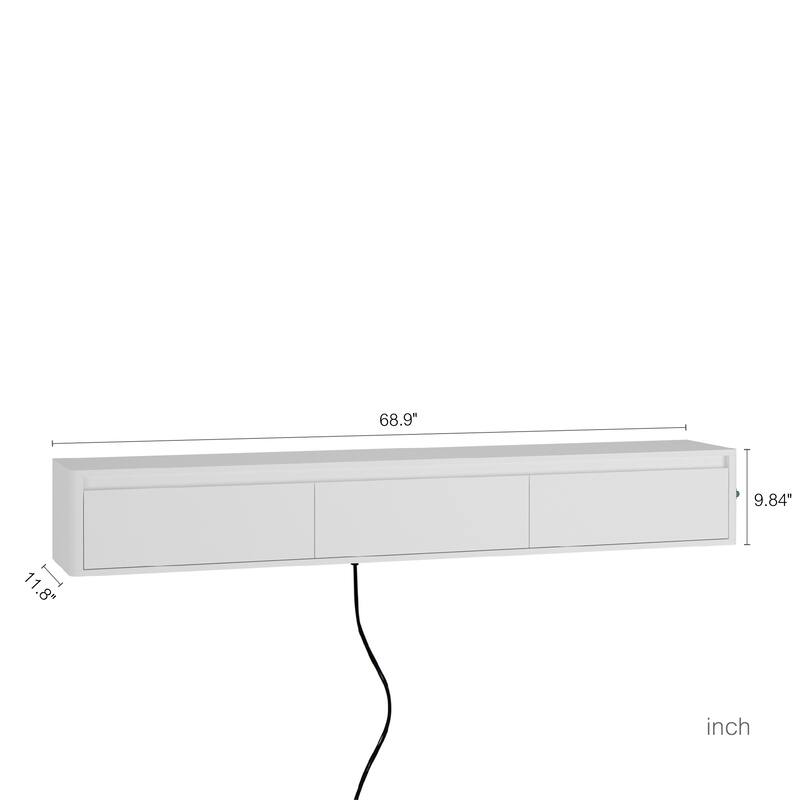 Wall Mounted TV Shelf with Led Lights, White Bedroom Storage Cabinet Side Cabinet Entertainment Center