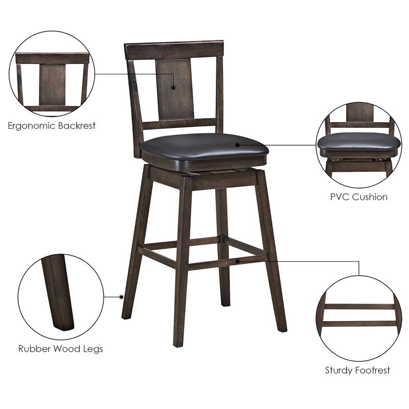 Swivel Bar Stool 29 inch Upholstered Pub Height Bar Chair with Rubber - Dark Grey