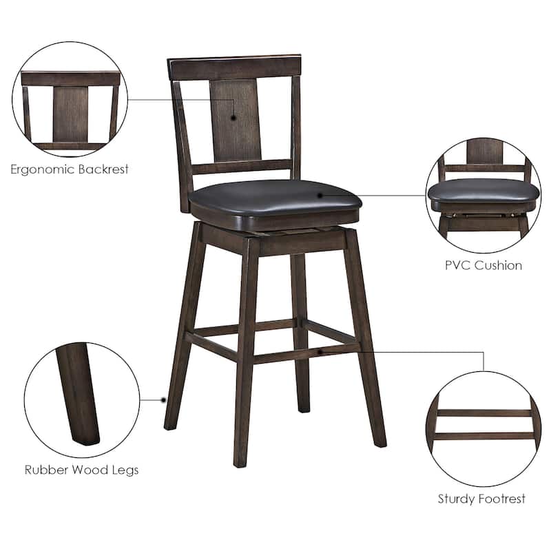 Swivel Bar Stool 29 inch Upholstered Pub Height Bar Chair with Rubber - Dark Grey
