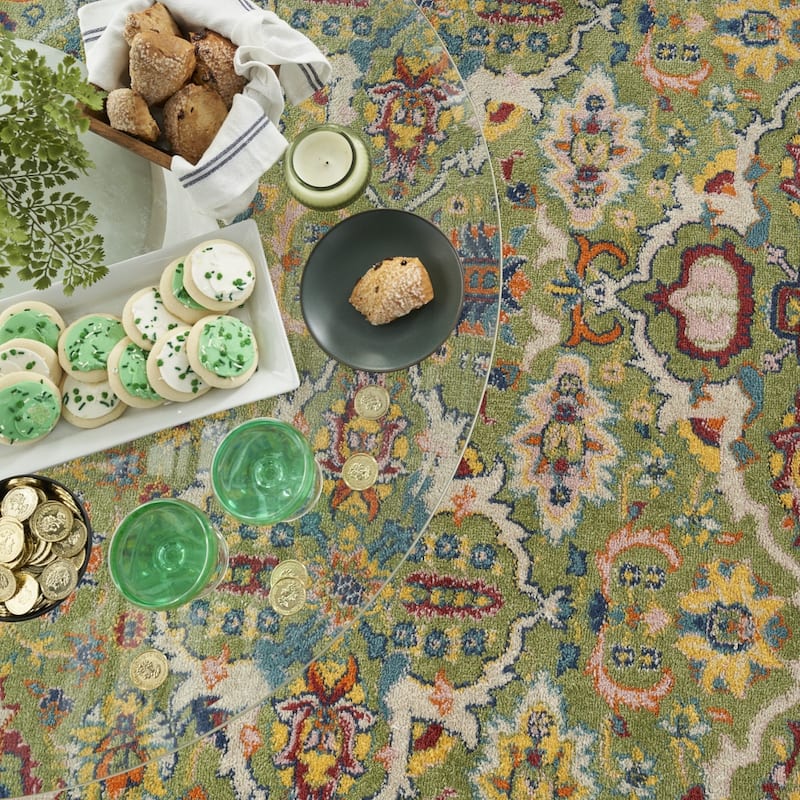 Gosu Power Loomed Geometric Floral Traditional Low Pile Area Rug By HomeRoots - 63' X '63' X '0.25