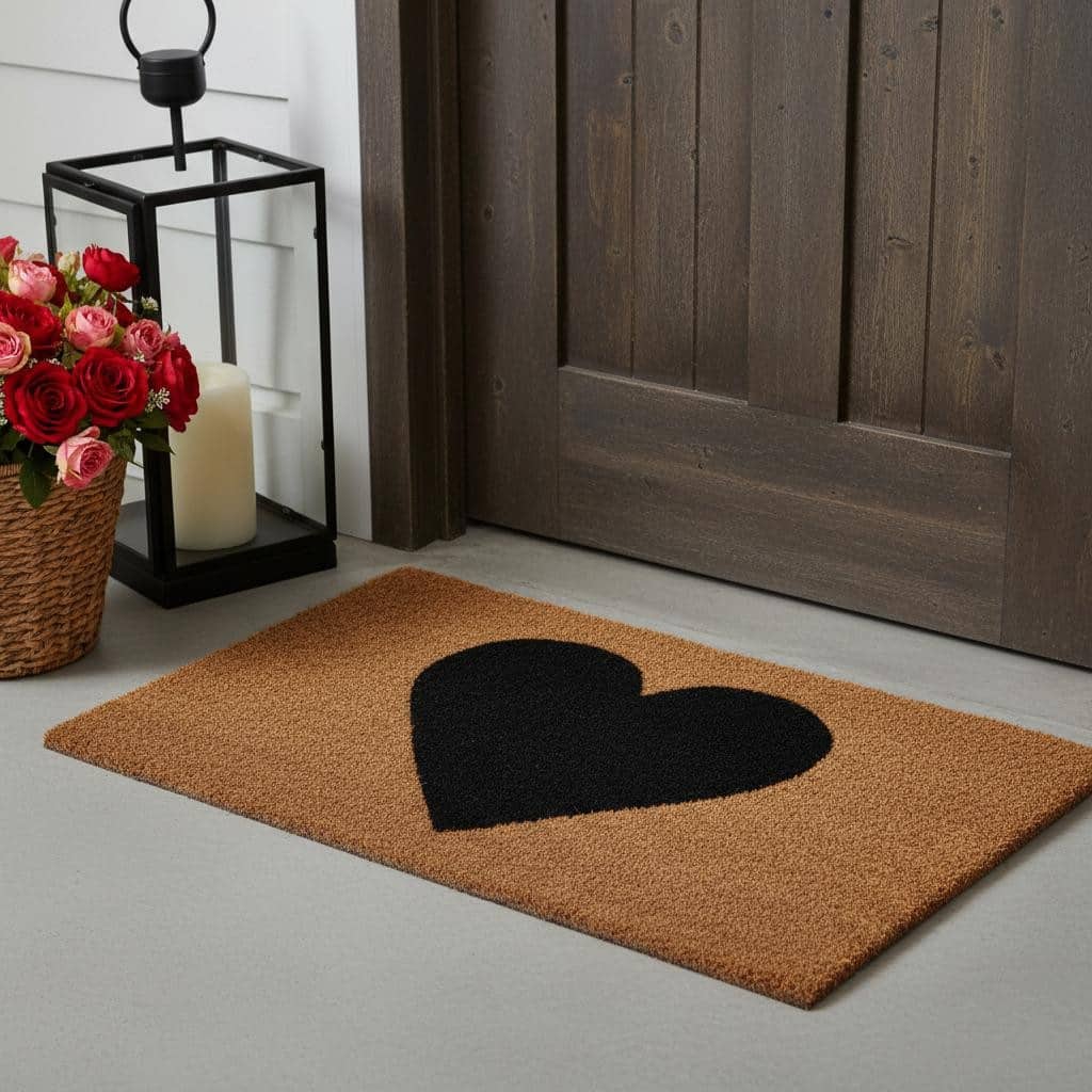 HomeRoots 24" X 36" Brown And Black Heart Outdoor Coir Door Mat