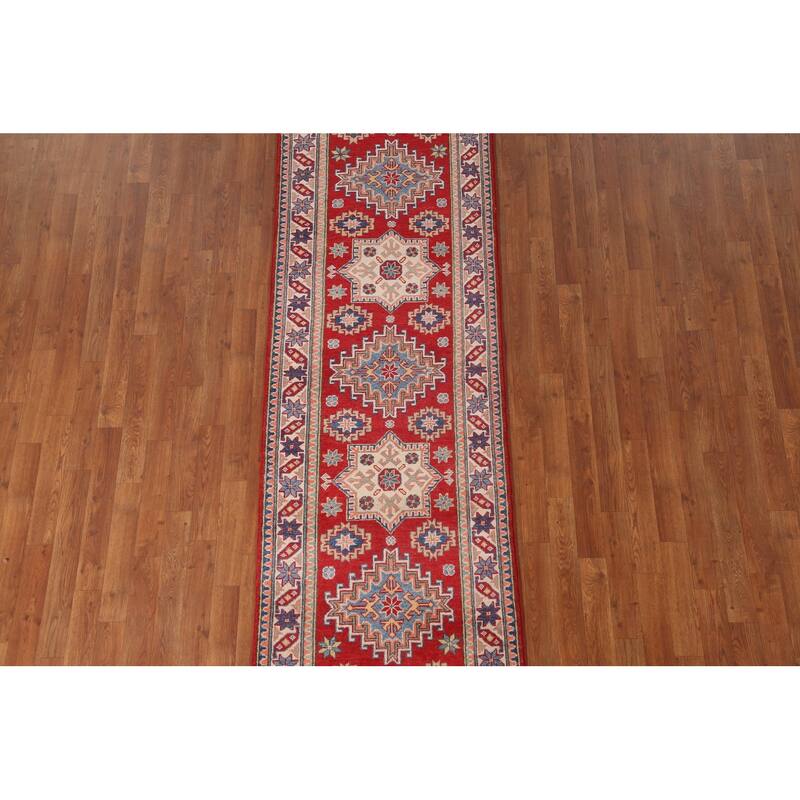 Red Kazak Runner Rug Hand-Knotted Wool Carpet - 2'8" x 8'0"
