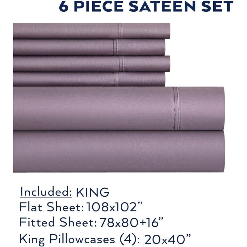 Thomasville 1500 Thread Count Purple 6 Piece Premium Cotton Rich Sateen Sheet Set - King