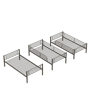 Twin Size Convertible Triple Bunk Bed with Two Ladders and Guardrails