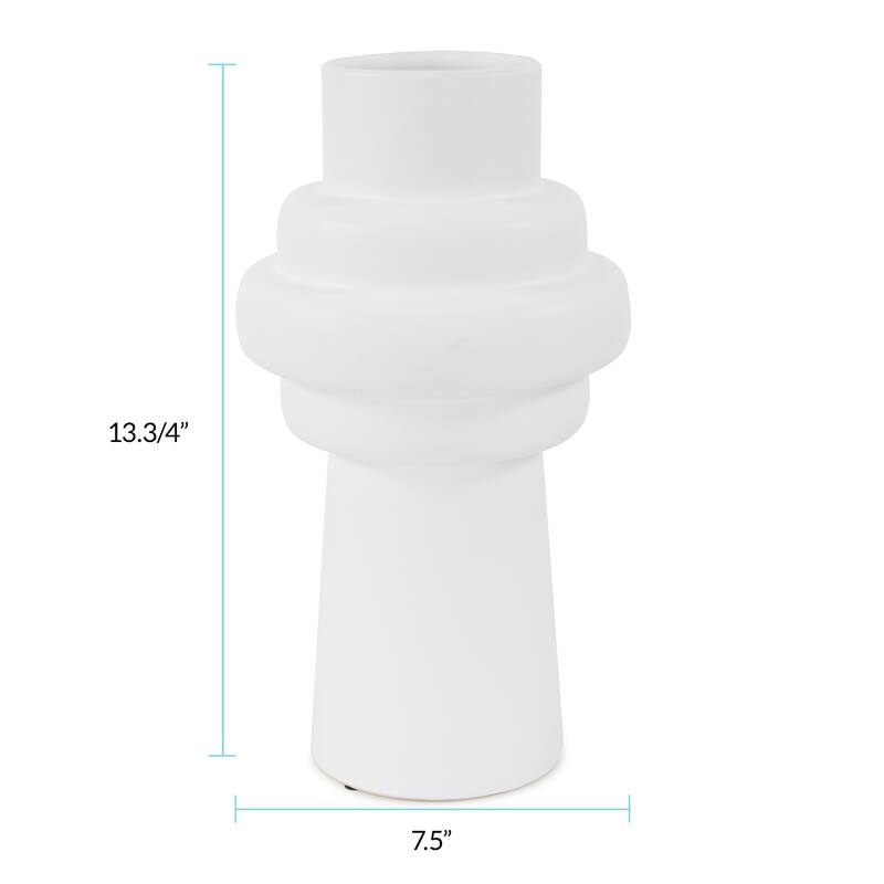 Allan Andrews Matte White Cylindrical Rounded Curved Ceramic Vase Collection
