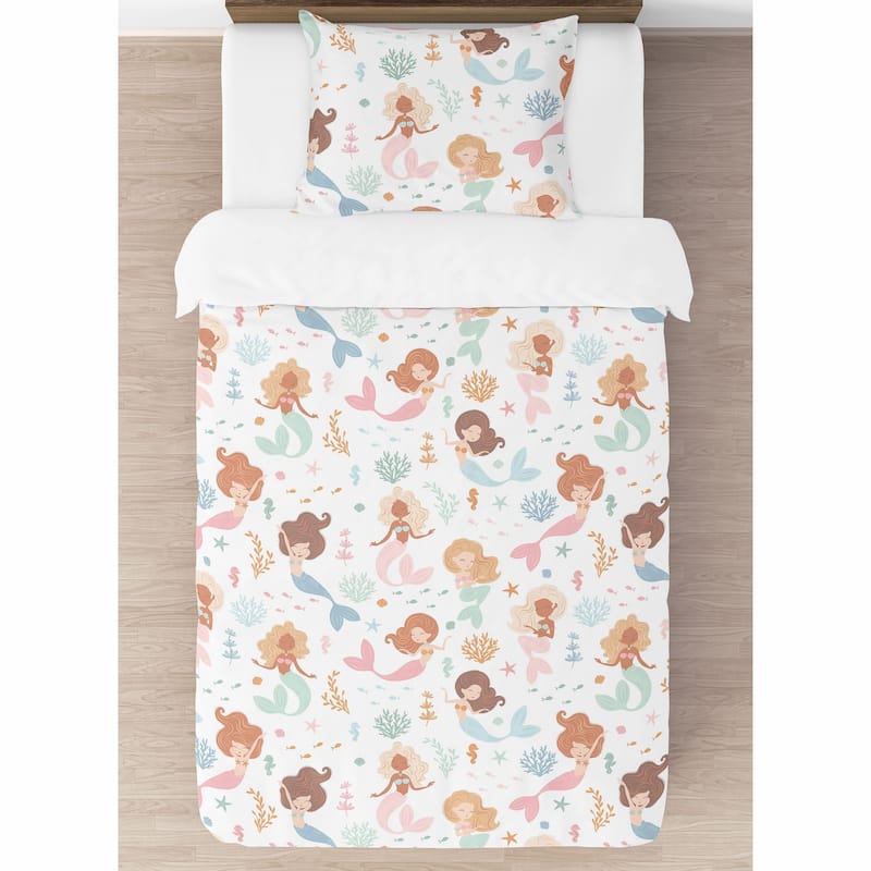 Sweet Jojo Designs Ocean Mermaids Girl 2p Twin Comforter Set Pink Teal Under the Sea Underwater Theme Fairytale Fish Blue Orange