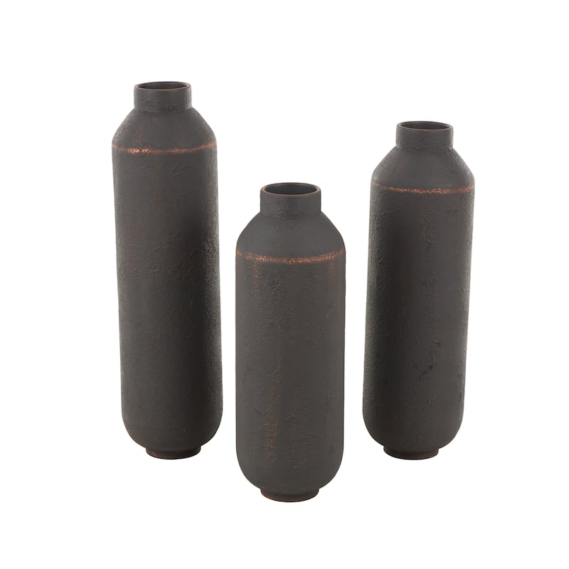 Metal Floor Decorative Vase with Copper Accents - Set of 3 Dark Brown - Roche River Decor - 8"W x 8"L x 29"H