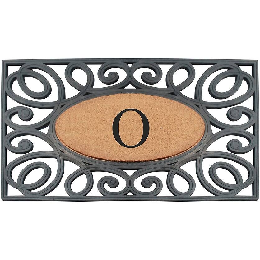 A1HC Rubber and Coir Elegant Circles, Monogrammed Double Door Doormat, Black/Beige - 23"X38"