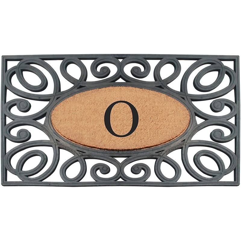 A1HC Rubber and Coir Elegant Circles Monogrammed Double Door Doormat 23"X38" - 23"X38" Black - O