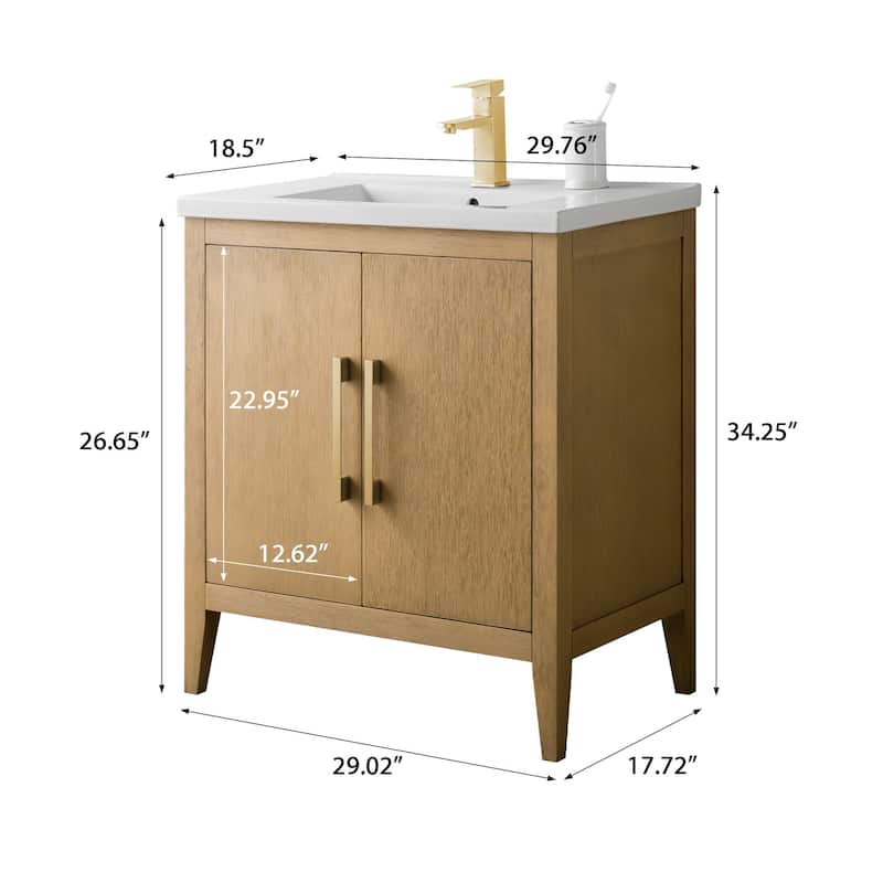 Vanity Art 20" or 24" or 30" Single Sink Bathroom Vanity Cabinet with Ceramic Top