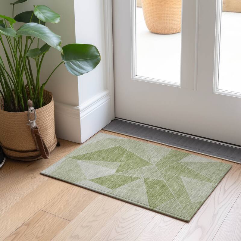 Machine Washable Indoor/ Outdoor Chantille Contemporary Mosaic Rug - Aloe - 1'8" x 2'6"