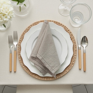 Cotton and Linen Napkins with Border Stitch - 18.0"L x 18.0"W x 0.25"H