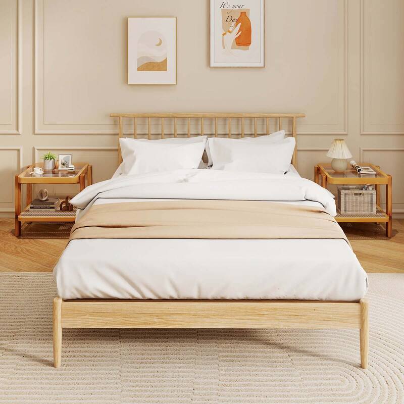 Costway 1/2 PCS End Table with Tempered Glass Top Acacia Wood Legs