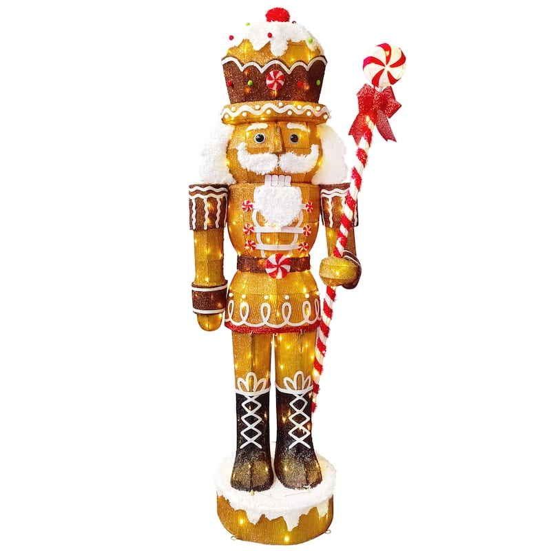 Puleo International 6' Gingerbread Outdoor Christmas Soldier with 216 Warm White LED Lights - Brown