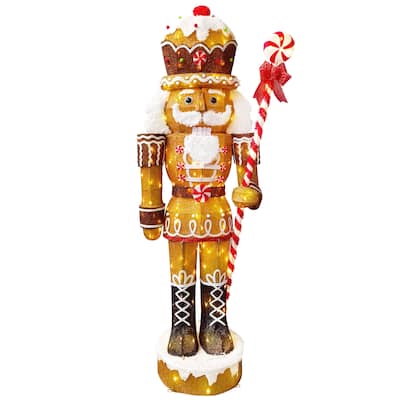 Puleo International 6' Gingerbread Outdoor Christmas Soldier with 216 Warm White LED Lights - Brown