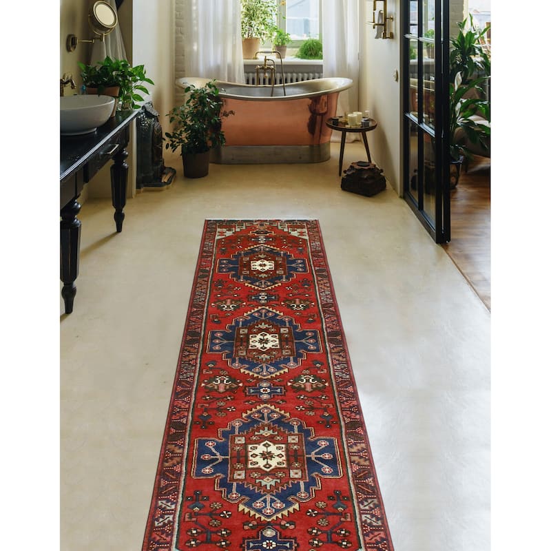 Fine Vintage Distressed Hilda Red/Navy Runner - 2'9" x 10'3"