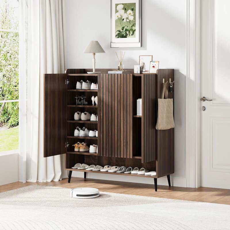 6-Tier Shoe Cabinet Organizer with 3 Doors for Hallway, Entryway, Living Room - Brown