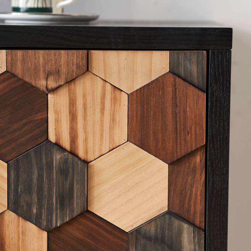 59.8" Distressed Storage Cabinet with Honeycomb Pattern