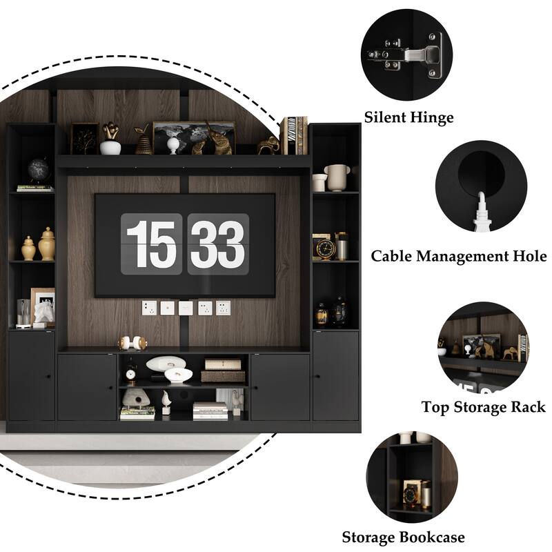 Entertainment Hub w/Fireplace Insert Compatibility Sleek Media Center