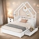 preview thumbnail 10 of 14, Kids Bed Queen Size House Platform Bed with Guardrail and 2 Drawers