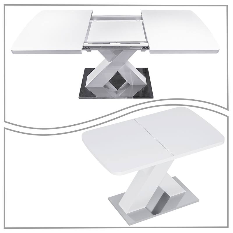 Elegant Stylish Stretchable Wooden Dining Table with Self-Storage Leaf - White