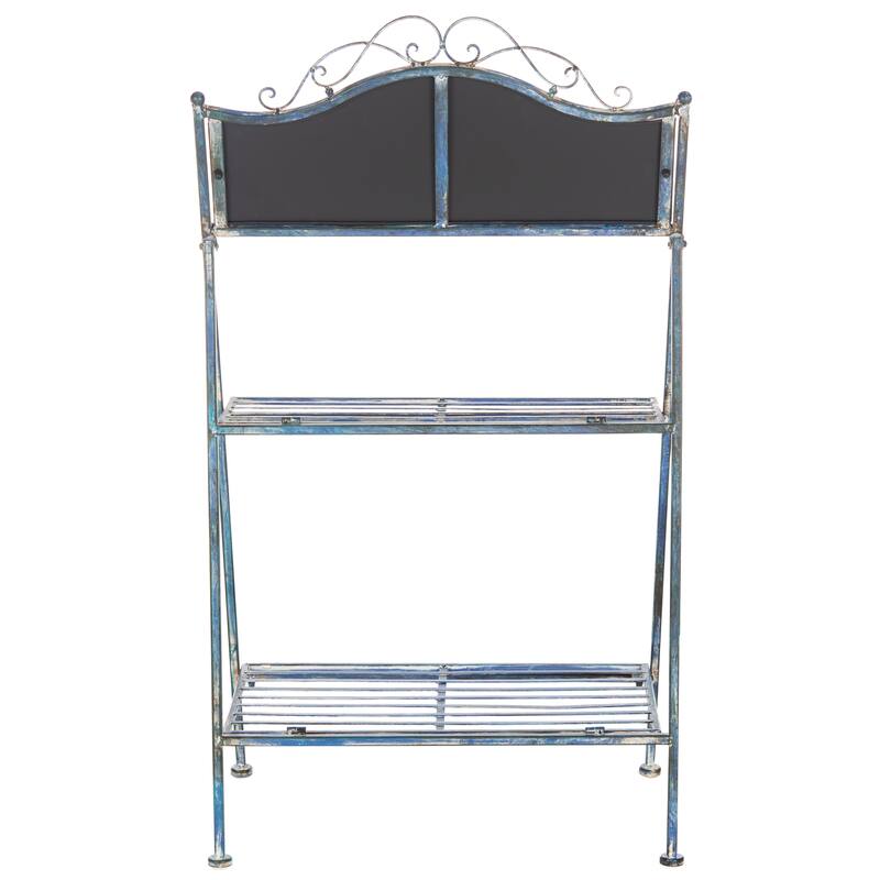 SAFAVIEH Outdoor Nyah Victorian Iron 2-Tier Plant Stand. - 24.5" W x 15.8" L x 43" H - 25Wx16Dx43H