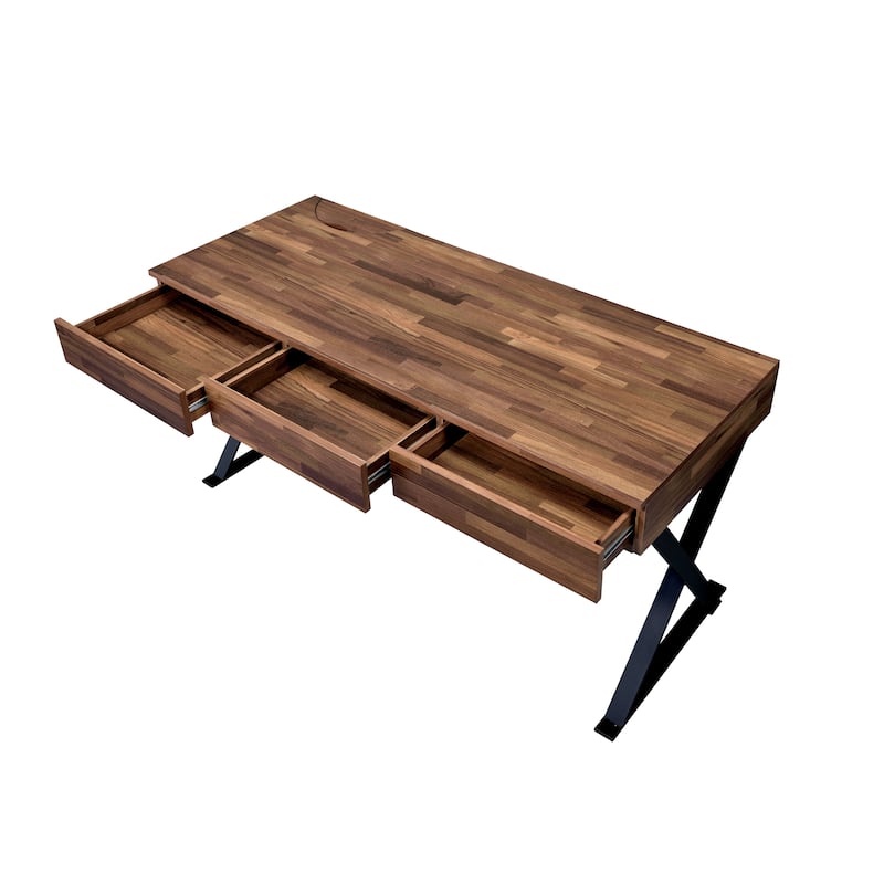 Vae Industrial Black 59-inch Metal Computer Desk with USB by Furniture of America