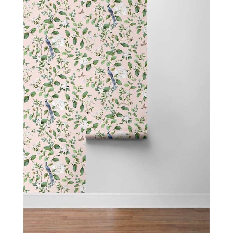 Daisy Bennett Designs Chinoiserie Bird Vine Premium Matte Non-Woven Peel and Stick Wallpaper