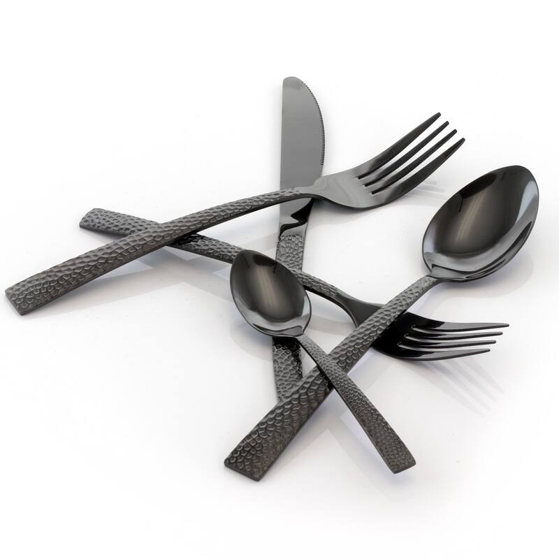MegaChef Baily 20 Piece Flatware Utensil Set, Stainless Steel Silverware Metal Service for 4 in Black