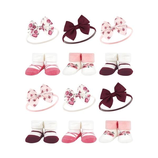 slide 1 of 1, Hudson Baby Infant Girl 12Pc Headband and Socks Giftset, Rose, One Size - Rose Rose - One Size