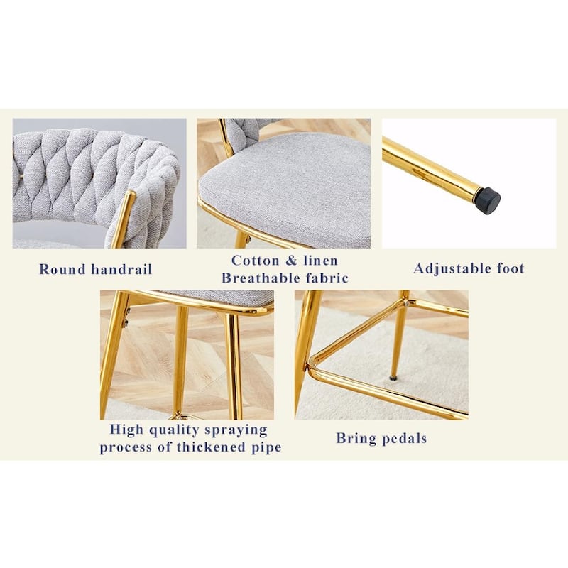 Set of 2 Swivel Bar Stools with Breathable Linen Cushions