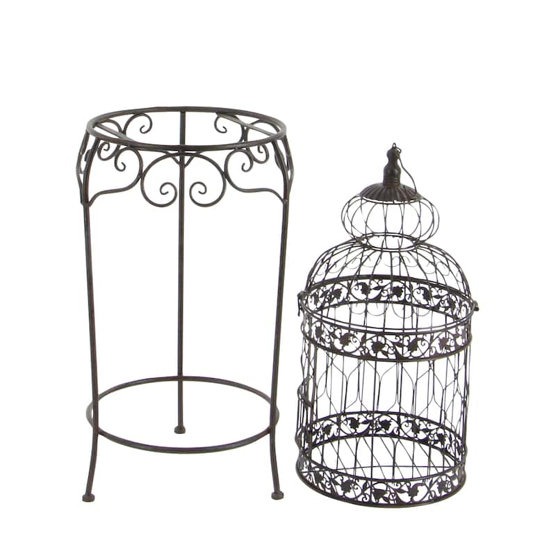 Metal Indoor Outdoor On Removable Stand Birdcage with Latch Lock Closure and Top Hook - Black - Roche River Decor