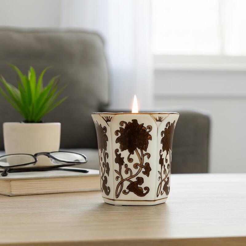 Modern Chinoiserie Ceramic Candle - Lavender Verbena Scented - 4.0"