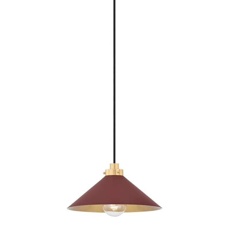 Hudson Valley Lighting MDS1401 Clivedon 12" Wide Pendant - Aged Brass / Soft Crimson