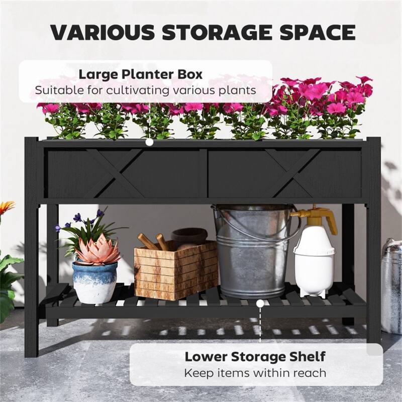 Wood 2-Tier Raised Planter with Shelf for Easy Gardening - 47.2" W x 21.7" D x 31.5" H