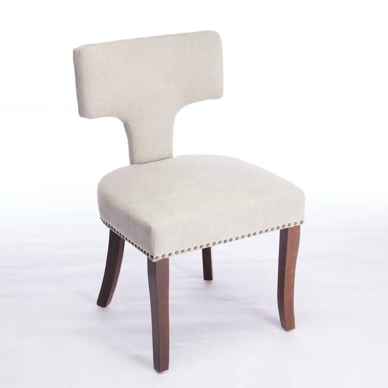 Hardwood Frame Dining Chairs Set of 2, Dining Chair with Curved Backrest