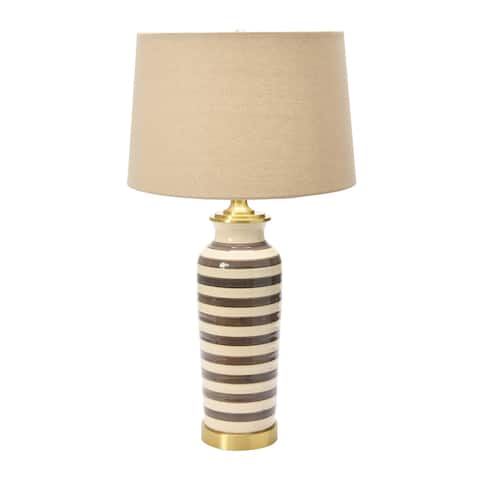 16" Round Striped Ceramic and Metal Desk Lamp